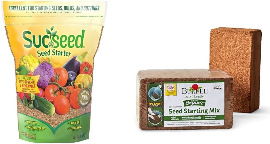 Mosser Lee ML0003 SucSeed® Premium Seed Starter 244 Cubic inch (4L) & Burpee Organic Coconut Coir Concentrated Seed Starting Mix, 16 Quart