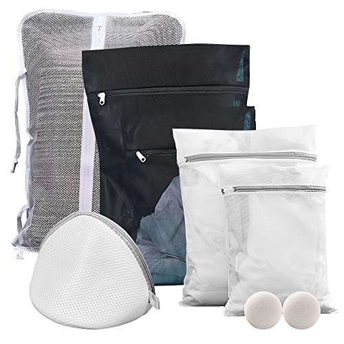 Filet à Linge pour Machine à Laver, Sacs à Linge, Lot de 6 Sacs à Linge Voyage avec Fermeture éclair et Boules de Sèche-linge Sac à Linge Réutilisable Sac Filet pour Blouse Lingerie Manteaux Oreillers Cover