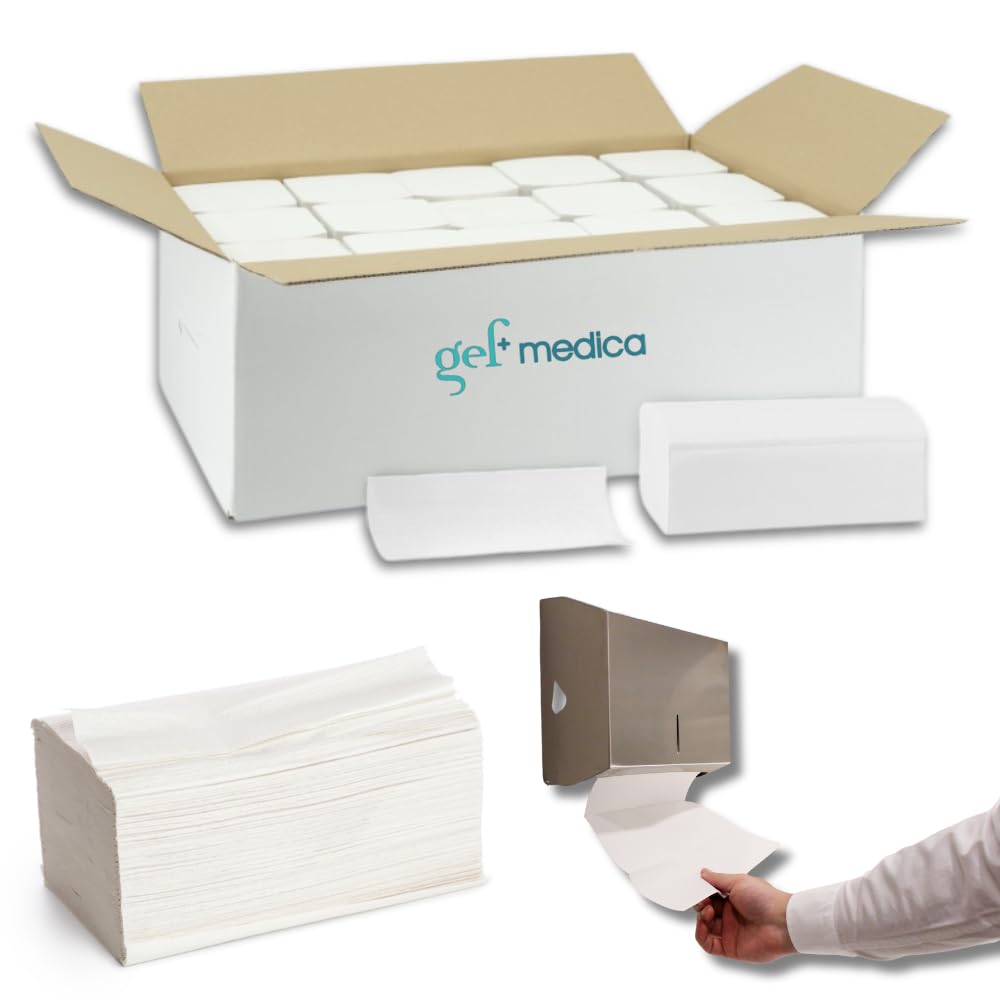 Gef Medica - Asciugamani Monouso in Pura Cellulosa, 2 Veli, Piegati a V - 9000 Pezzi (45 Confezioni da 200) - Super Assorbenti, Morbidi, Compatibili con Dispenser - Made in Italy
