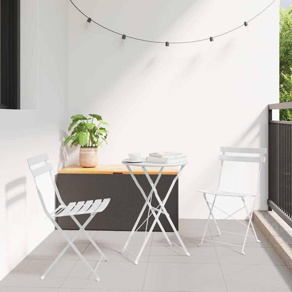 Set da bistro pieghevole da 3 pezzi, in acciaio bianco, tavolo pieghevole e 2 sedie per giardino, terrazza e balcone, set di mobili per esterni salvaspazio
