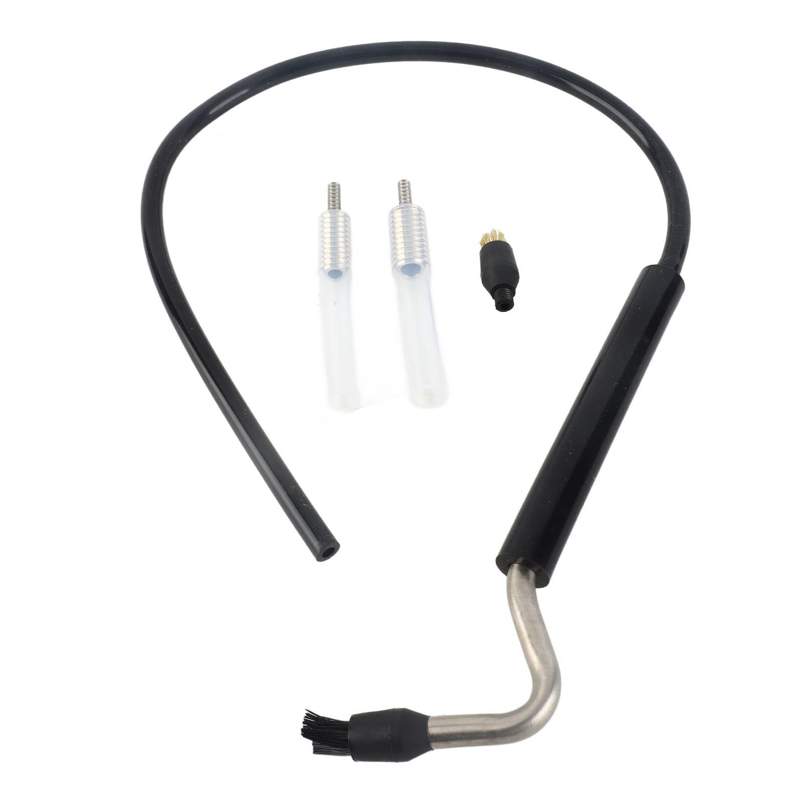 Cepillo de limpieza para cafeteras, cepillo de vapor a alta presión con cabezales de nylon y acero titanizado, manguera ajustable de 29,5 pulgadas con conectores dobles de
