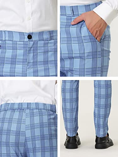 Lars Amadeus Men's Formal Trousers Color Block Slim Fit Flat Front Plaid Dress Pants 30 Light Blue #TOP5