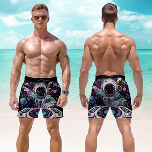 Astronaut Lovers Men's Swim Trunks - Cosmonaut Mens Swim Trunks with Mesh Lining Swimwear Bathing Suits Set 492