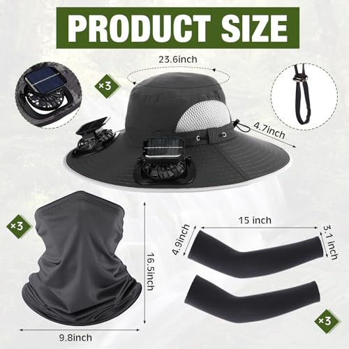Image of Syhood 2 Set Solar Fan Hats with Neck Gaiters and Arm Sleeves, Wide Brim Fishing Hats for Men Women Outdoor Camping Gardening