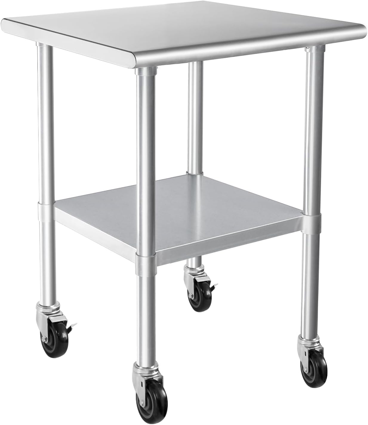 HARDURA Stainless Steel Table with Wheels 24 x 30 Inches Casters NSF Heavy Duty Commercial Work & Prep Table with Undershelf and Galvanized Legs for Restaurant Kitchen Bar and Hotel Garage