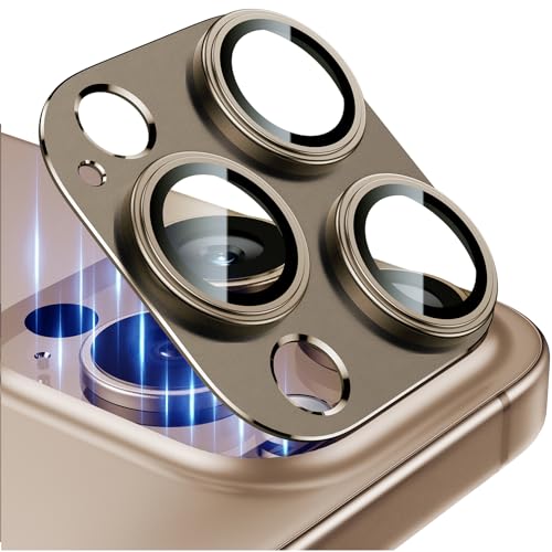 Image of Esanik Upgrade 2 Pack for iPhone 16 Pro /iPhone 16 Pro Max Camera Lens Protector, Aluminum Alloy Metal Matte Case Tempered Glass Camera Screen Cover, Scratch Resistant Case Friendly (Desert Titanium)