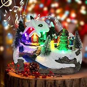 Christmas Collectible Buildings Decoration Musical Christmas Village Figurines Snow Globe with Spinning Train 8 Music…