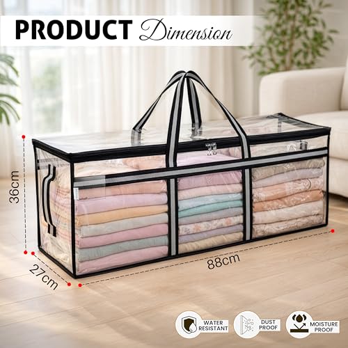 Image of Storite 2 Pack Multi-Purpose Heavy Duty Moisture Proof 85 Litres Transparent Super-Size Jumbo Underbed Storage Bag /Toys /Blankets /Stationery Paper /Clothes Storage Bag (88x27x36 cm)