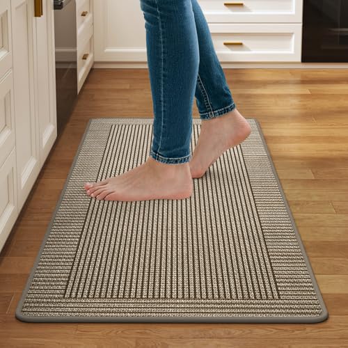 Quqei Kitchen Mats for Floor Non Slip Washable Kitchen Rug 43x75 CM Brown