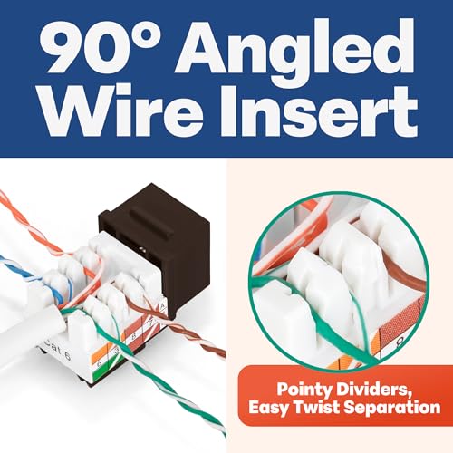 Image of Everest 90 Degree RJ45 Cat6 Keystone Jacks Slim Profile 50-Pack Brown | Compatible with 90 Angled Speed Termination Tool - easyJACK (B094WB91H3)
