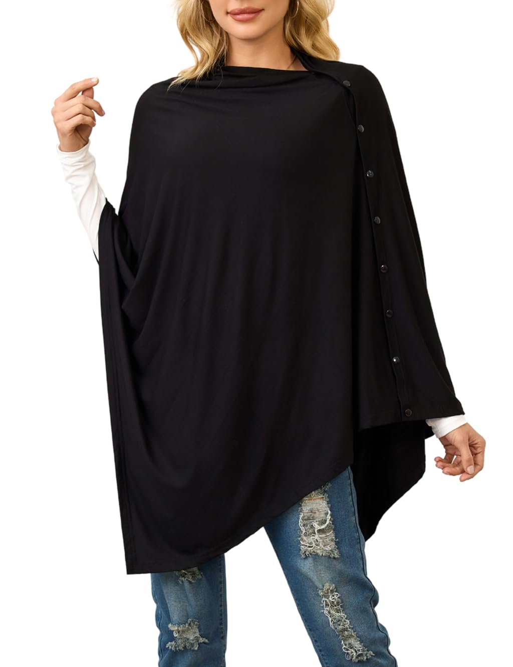 ferand Women's Lightweight Poncho Tops Versatile Buttoned Shawl Wraps for Spring Summer-picture-53