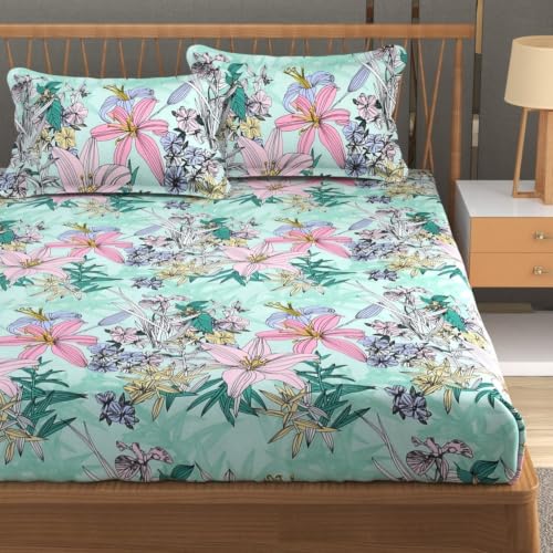 Image of 180 TC Supersoft Elastic Fitted Bedsheets with 2 Pillow Covers Fits Upto 4-6 inch Mattress| Double Bed with All Around Elastic 180 TC Supersoft, Size- 72 inchx78 inchX6 inch (Kamal)
