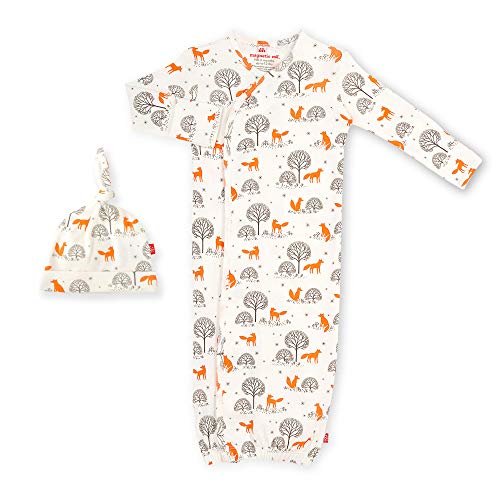 Magnetic Me Baby Gown & Hat Sleep Outfit Boys Organic Cotton Layette Sack Set with Magnet Fasteners Newborn - 3 Months Friendly Fox