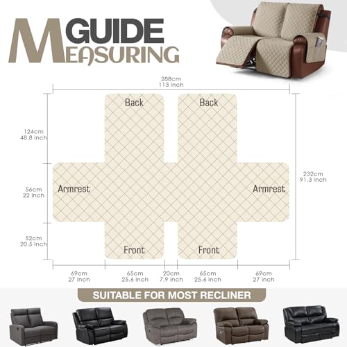 Image of KinCam Waterproof Loveseat Recliner Covers Washable, 2 Seater, Khaki