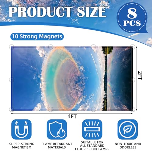 Image of ANGSYLTH 8 Pcs Fluorescent Light Covers - 4 x 2 Feet Covers for Ceiling Lights, 8 x 10 Magnetic Light Filters for Classroom, Office, Hospitals (Blue Sky - Rainbow)
