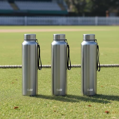 Clazkit Stainless Steel Water Bottle, 1000 ml, Silver, Set Pack of 3 - Image 2