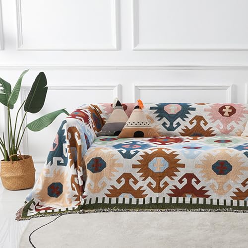 KYYGKY Copridivano stile Etnico Americano Coperta per Divano con Nappa Coperta in Stile Etnico Coperta per Divano con Nappa Foulard Copridivano Decorativo Divano Da Letto Sedia Morbida（180 * 180cm）