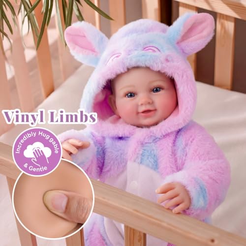 Muñeca bebé reborn BABESIDE 17 pulg con vestido conejo miniatura 7