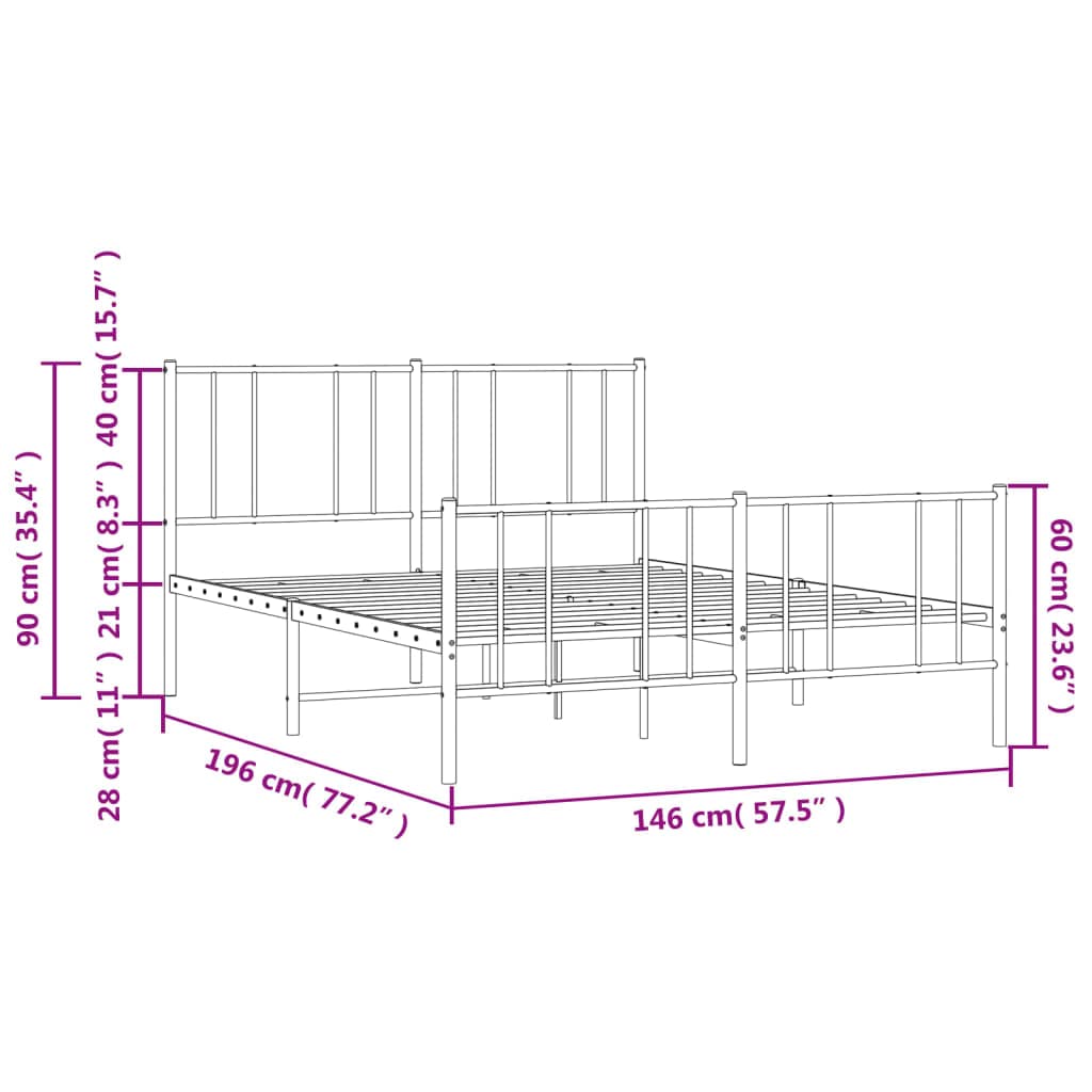 puraday Cadre De Lit 196x146x90cm Blanc,Acier,Armoire Lit Escamotable Style Moderne Cadre de Lit en Métal Lit Double Tête de Lit Classique Lit Adulte Assemblage Facile