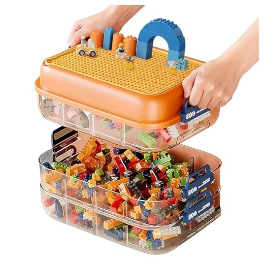 Yuehuamech Scatole portaoggetti per Le-go, organizer in plastica a 3 strati, con coperchio della piastra di base e scomparti regolabili, blocco da costruzione, impilabile, organizer Le-go per mattoni
