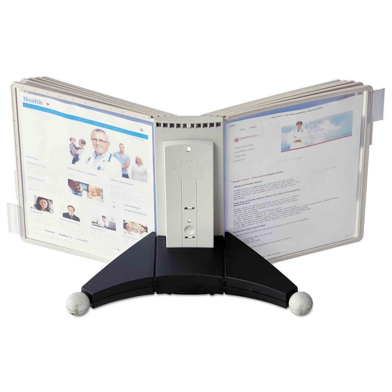 Organizzatore Documenti Scrivania con Sistema Riferimento, Raccoglitore Fogli Mobili Tavolo, Espositore Cataloghi, 20 Tasche Doppia Faccia, Organizer Morsetto Scrivania