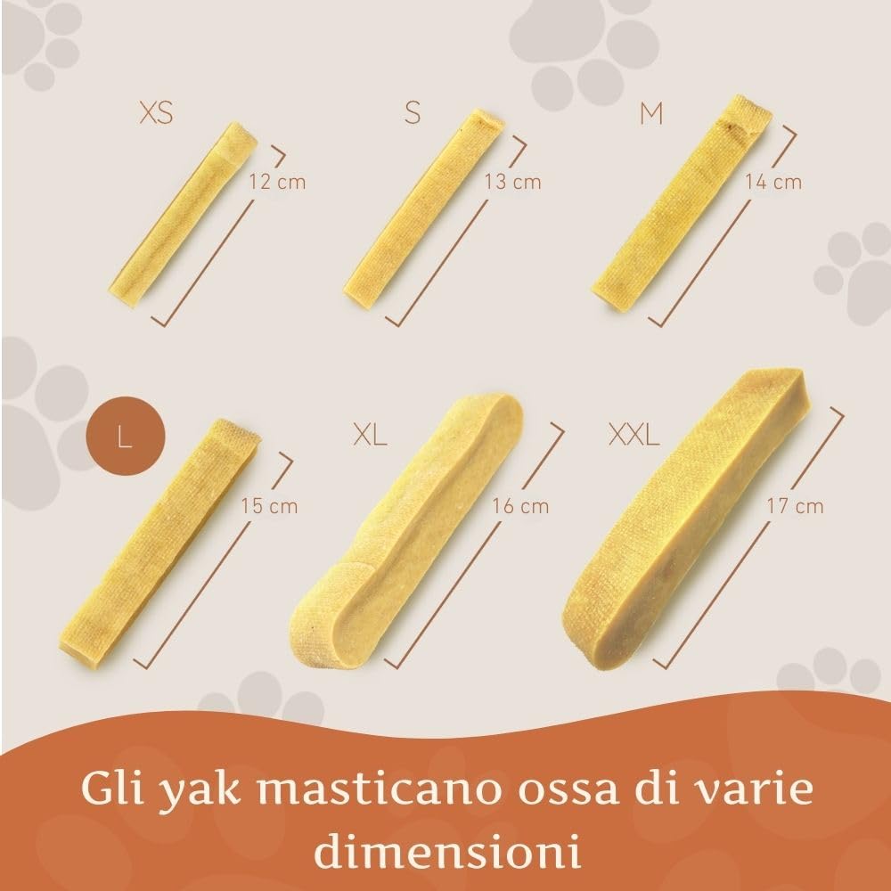 Wildfang Masticativi di formaggio di latte di yak dell'Himalaya per cani - Latte Yak Cane - Osso Latte di Yak Cane - Senza Additivi - Conservanti o Coloranti - Bastoncino da masticare - 3 x L