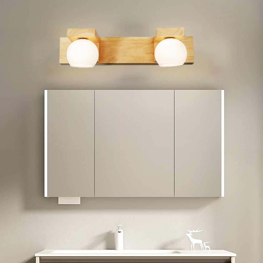 XINYASEE Aplique de pared de baño de madera LED Espejo de baño moderno Faro G9 con pantalla de cristal Iluminación de maquillaje de madera impermeable Luz de noche cálida (Doble extremo)