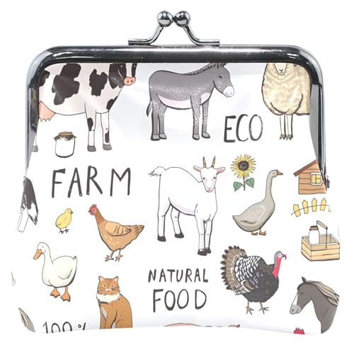 Monedero personalizado lindo de cuero animales de granja blanca con hebilla de bloqueo para niñas, Animales de granja Blanco 2, Clásico, Animales de granja Blanco 2, Clásico