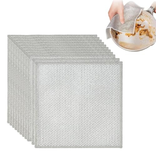 1 Guyode 11 Pezzi Stracci Strofinacci Multiuso in Filo Panni Magici Argentati Panno Cucina Pulizia Vetri Finestre Paglietta Acciaio Panni Microfibra Accessori Cucina Pezze per Pulire Strofinacci