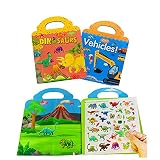 Reusable Sticker Books for Kids,Learning Toys for Toddlers 1-3,Vehicles&Dinosaurs Stickers Toys for
