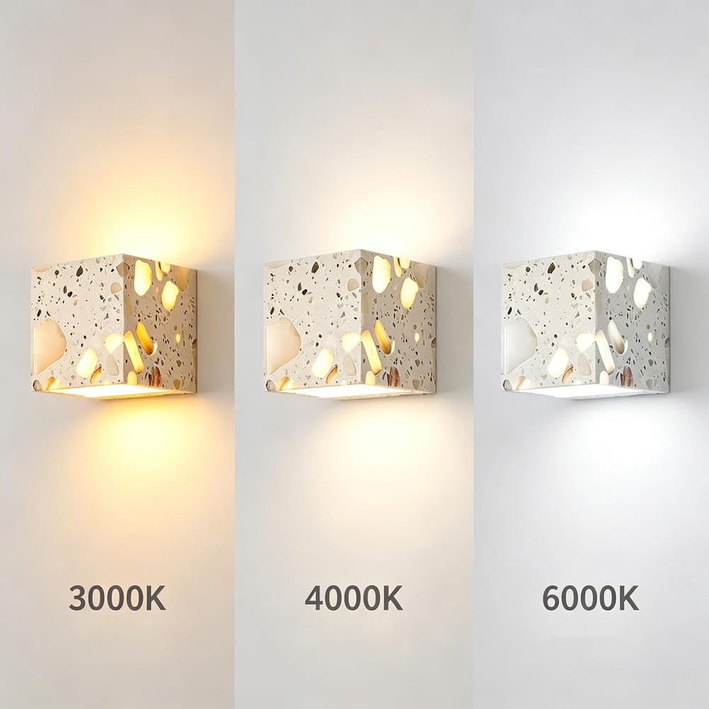Applique da parete LED interno 5W, lampada da parete quadrata in travertino giallo, 3000K/4000K/6000K, Up Down Luce, lampada retrò in pietra decorativa per Salotto, corridoio, camera da letto, letto