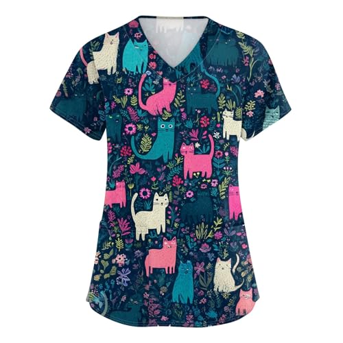 OIOLOYJM Printed Scrub Tops Women V Neck Short Sleeve Plus Size Scrubs for Womens Nursing Uniforms Shirts with Pockets