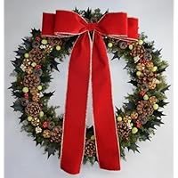 でっかいリボンと赤バラのリンリンクリスマスリース★。.*2023 Amazon｜赤いリボンのクリスマスリース プリザーブドフラワー