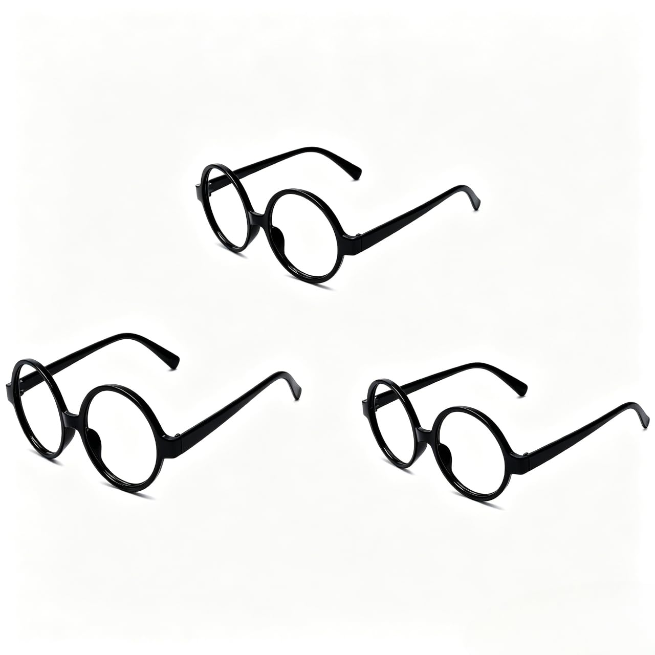 GLAITC 3Pcs Round Fake Glasses Retro Black Circular Frame No Lens Wizard Glasses Fake Fashion Glasses Eyewear For Kids Adults Halloween Christmas Cosplay Fancy Dress Party Costume Daily Styling