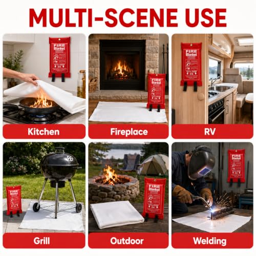Image of 4 Pack,40 inchx40 inch,Emergency Fiberglass Fire Blanket,Fire Suppression,Hooks | Easy Pull Tabs,No Mess After Use,No Expiration,Quick Emergency Response,Compact,Reusable,Kitchen,Grill,Camping,RV,Home,Garage