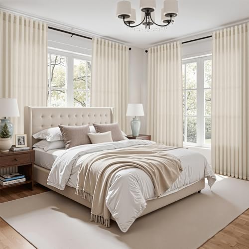 Image of Nanspring Extra Long 120 Inch Curtains for Living Room Birch Beige Linen Light Filtering Semi Sheer Curtain Back Tab Modern Farmhouse Decor Floor to Ceiling High Window for Bedroom 52x120, 2 Panels