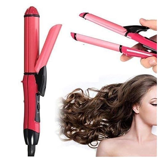 ARRAY 2-in-1 Ceramic Plate Essential Combo Beauty Set of Hair Straightener and Plus Hair Curler for Women (Pink)