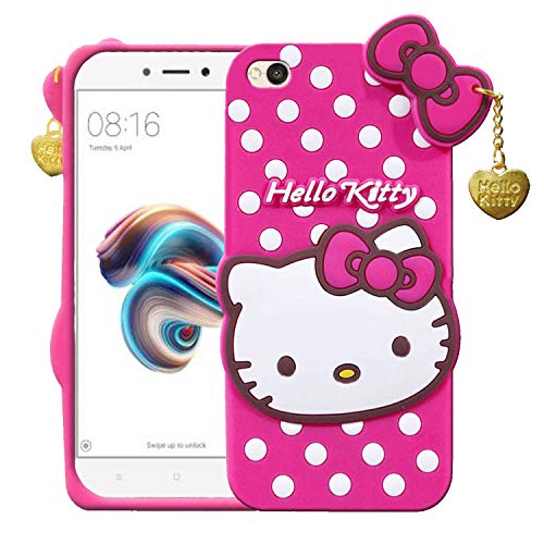 Image of Unirock Hello Kitty Back Case Cover for Redmi 5A| 3D Cute Hello Kitty Case |Soft Silicone Rubber Back Cover with Pendant Kitty Cover for Redmi 5A (Pink)