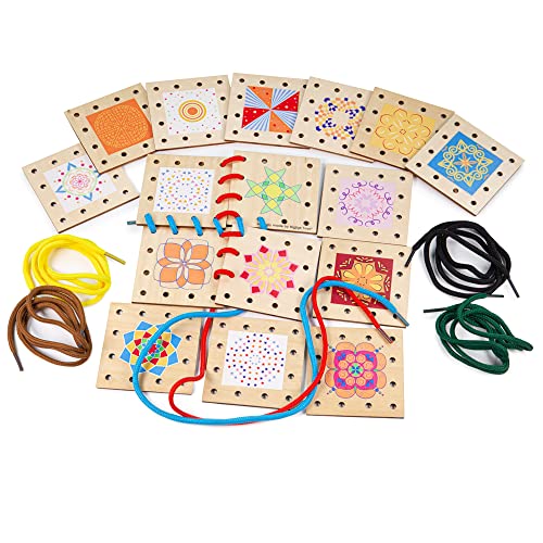 Bigjigs Toys Lacing Tiles Juguete de Madera para Habilidades Motoras