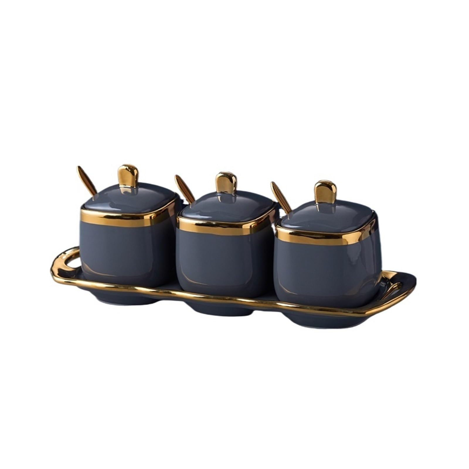 WZPTLKIBAD 3-Piece Ceramic Spice Boxes with Spoons and Tray