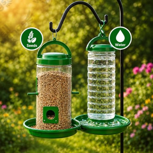 Image of Hanging Bird Feeder for Outdoor Garden - Large Plastic Wild Bird Food Feeder Station for Balcony, Yard & Patio (Combo)