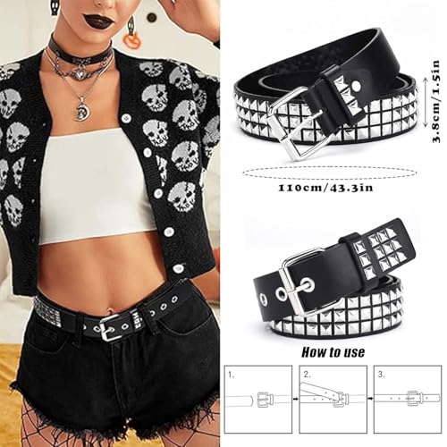 FeiOne 3-teiliges Set Punk Accessoires: Punk Nietengürtel Damen and Herren, Nietenarmband, Halsband, Grunge Accessoires, Y2K Gürtel, Emo Clothes, Punk Rock Gothic Gürtel