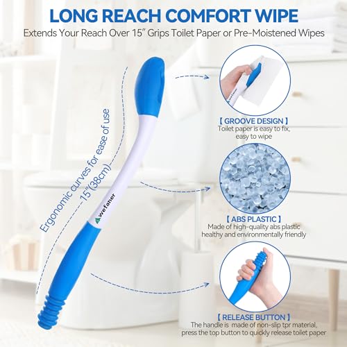 Toilet Aids Set for Wiping - Long Handle Butt Wiper, Anti-Slip Curved Handle Bath Body Brush and Curve Hair Brush for People Overweight, Elderly and Disabled People(3PCS Personal Hygiene Kit) - Image 3