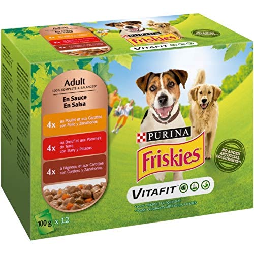 Friskies Nestlé Purina Comida húmeda para Perros Adulto con Pollo, Cordero y Buey en Salsa 12x100 g - Pack de 6