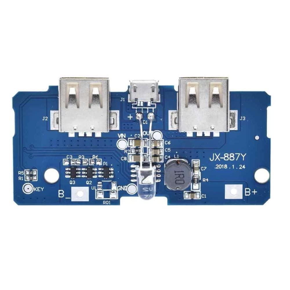 REES52 3.7V Turn 5V 2A Boost Step Up Module Dual USB Charging Circuit Board PCB Board with Led Light for 18650 Lithium Battery Mobile Power Bank DIY 1 Pack-image-20