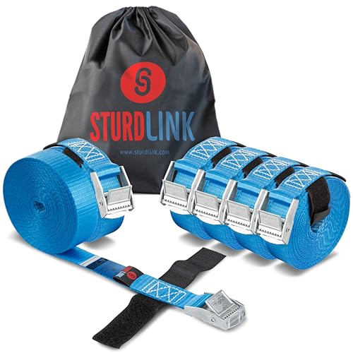 Tie Down Straps 5m 25mm with Cam Buckle LC 250kg + Transport Bag, Blue (x6), 6x5m