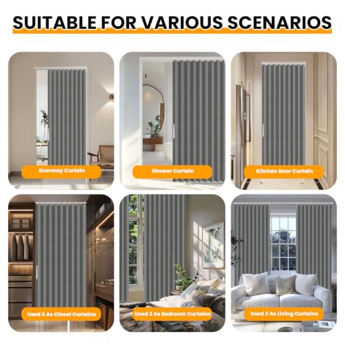 Image of AJAZZ Blackout Magnetic Door Curtain Accordion Doors Interior Closet Door Curtain Invisible Applicable Bedroom Room Living Room Doorway（Dark Grey 42 inch W x 78 inch L 1 Panel