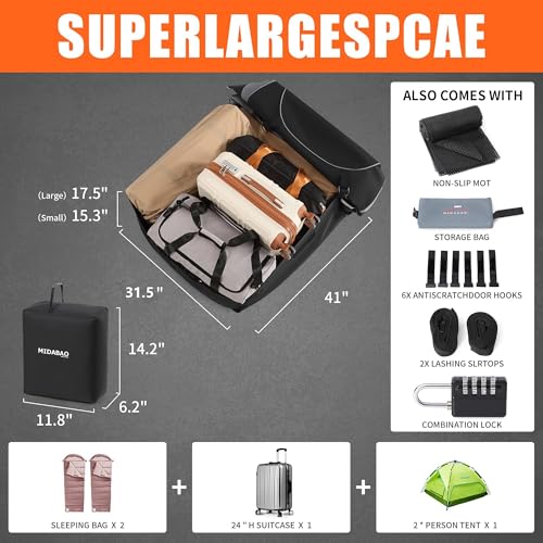 Image of MIDABAO Waterproof Duty Car Roof Top Carrier-Car Cargo Roof Bag Car Roof Top Carrier - Waterproof & Coated Zippers- Includes Anti-Slip Mat- for Cars with or Without Racks (12 Cubic feet)