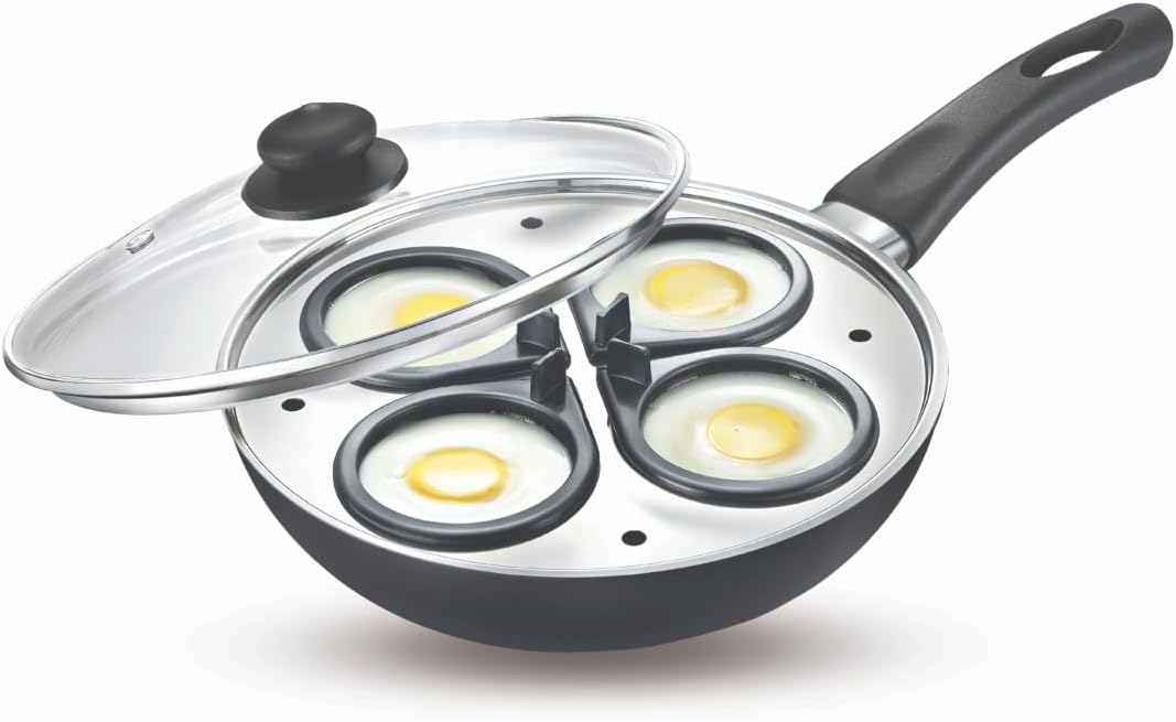 Prestige Omega Deluxe Granite Multi-Pan Cookware 20 Cm With Egg Poacher 1 U, Steamer 1 U, With Glass Lid(Black and Silver)