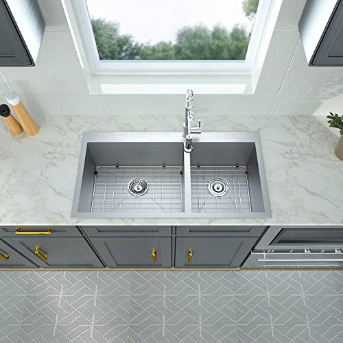 32 Kitchen Sink Drop In - Logmey 32x18 Kitchen Sink Double Bowl Topmount